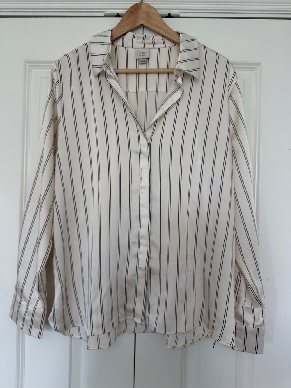 a new day Cream Blouse with Black Pinstripes